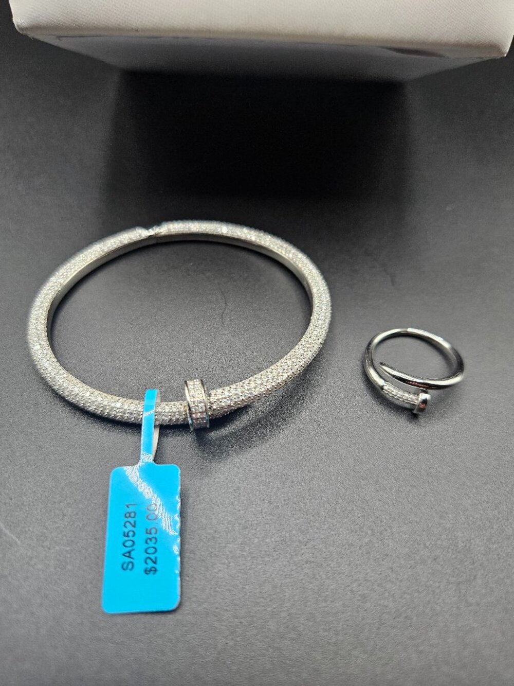 925 Sterling Silver Moissanite 4PC Nail Set. Ring Bangle Chain - Picture 3 of 12